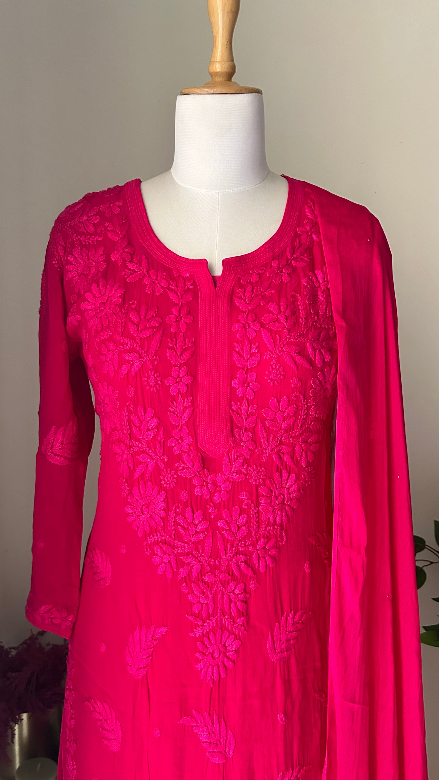 Viscose Georgette Solid 3pc Suit Set - Hot Pink