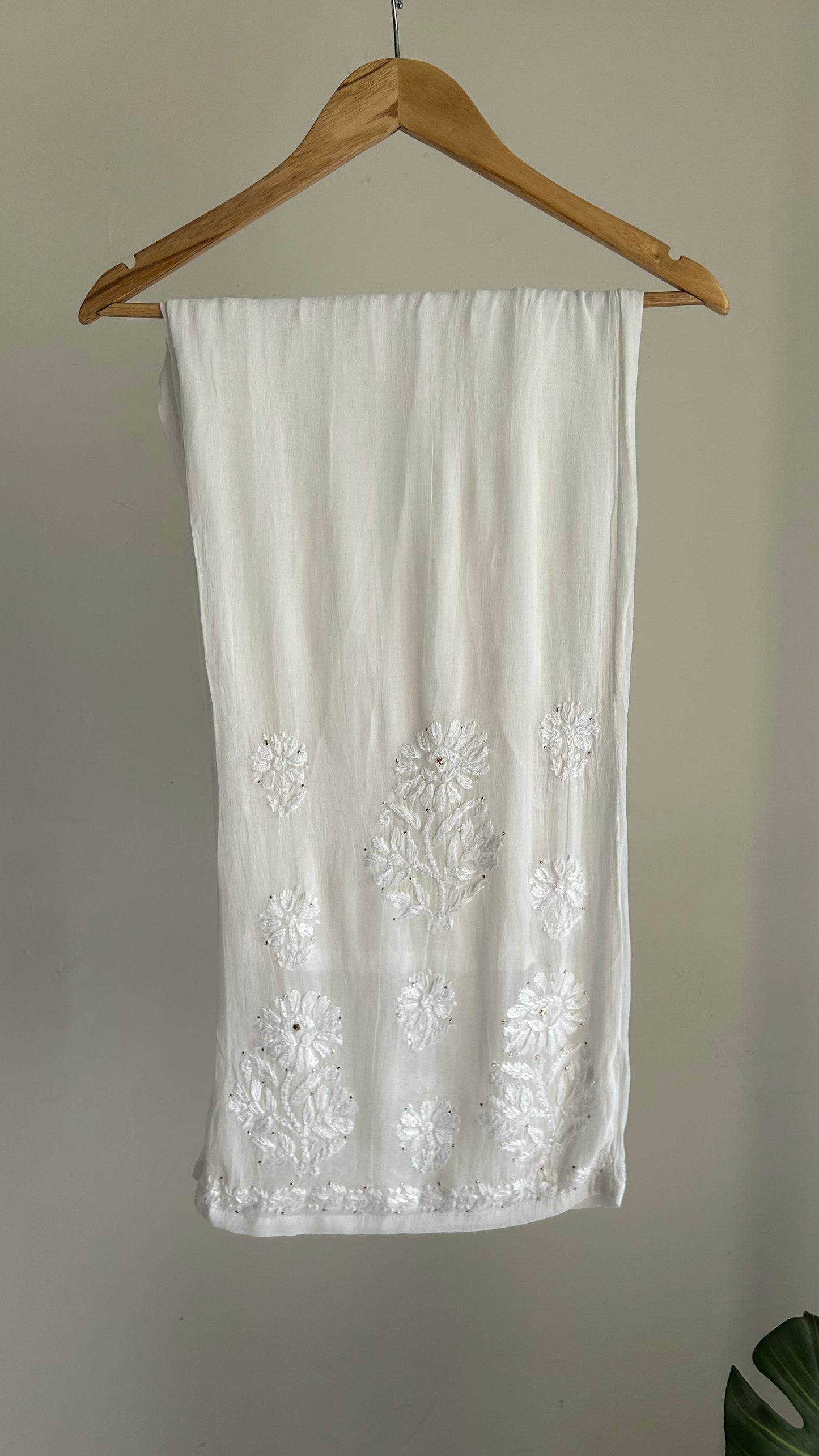 Viscose Georgette Chikankari Straight Palazzo With Mukesh - White