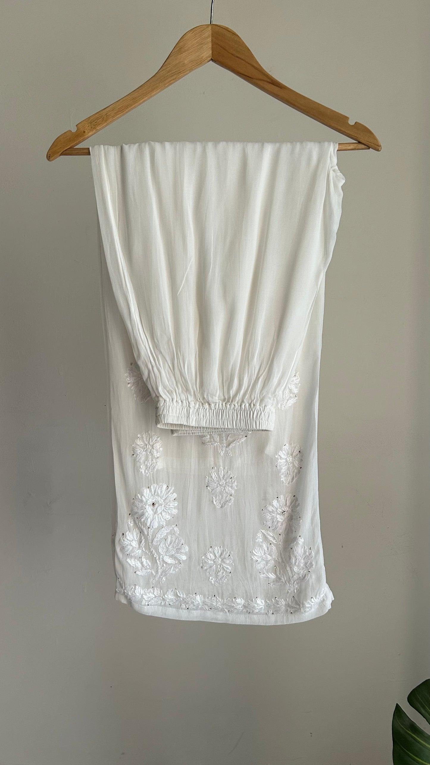 Viscose Georgette Chikankari Straight Palazzo With Mukesh - White