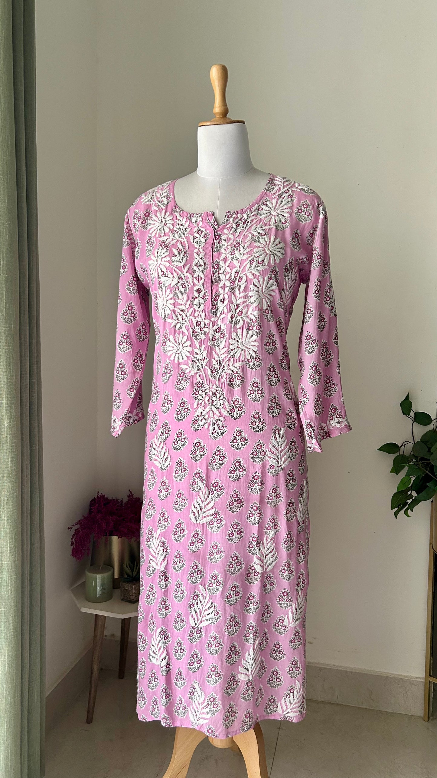 Modal Printed Non-transparent Long Kurta - Purple