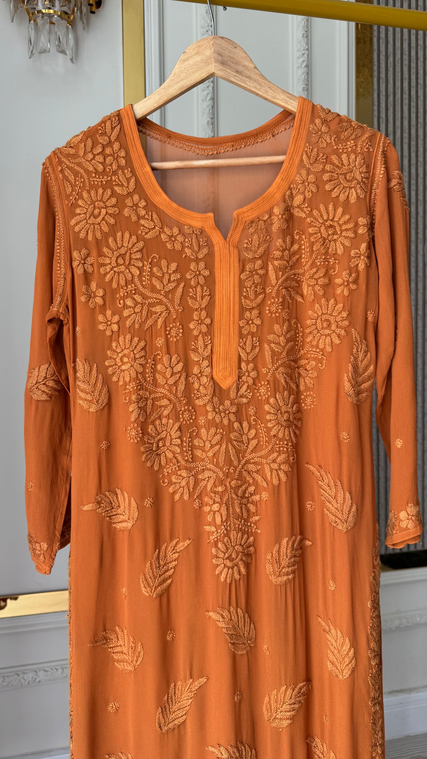 Viscose Georgette Solid 3pc Suit Set - Rust Orange