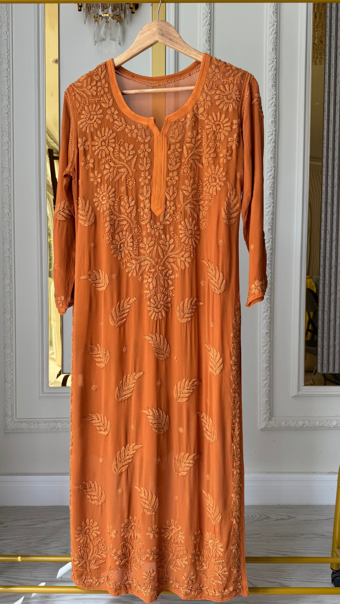 Viscose Georgette Solid 3pc Suit Set - Rust Orange