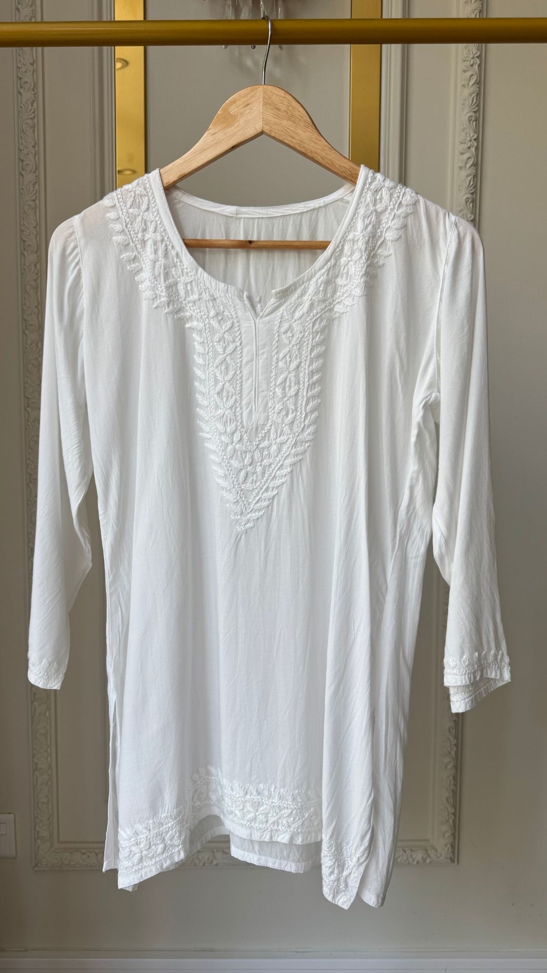 Rayon Chikankari Short Top - White