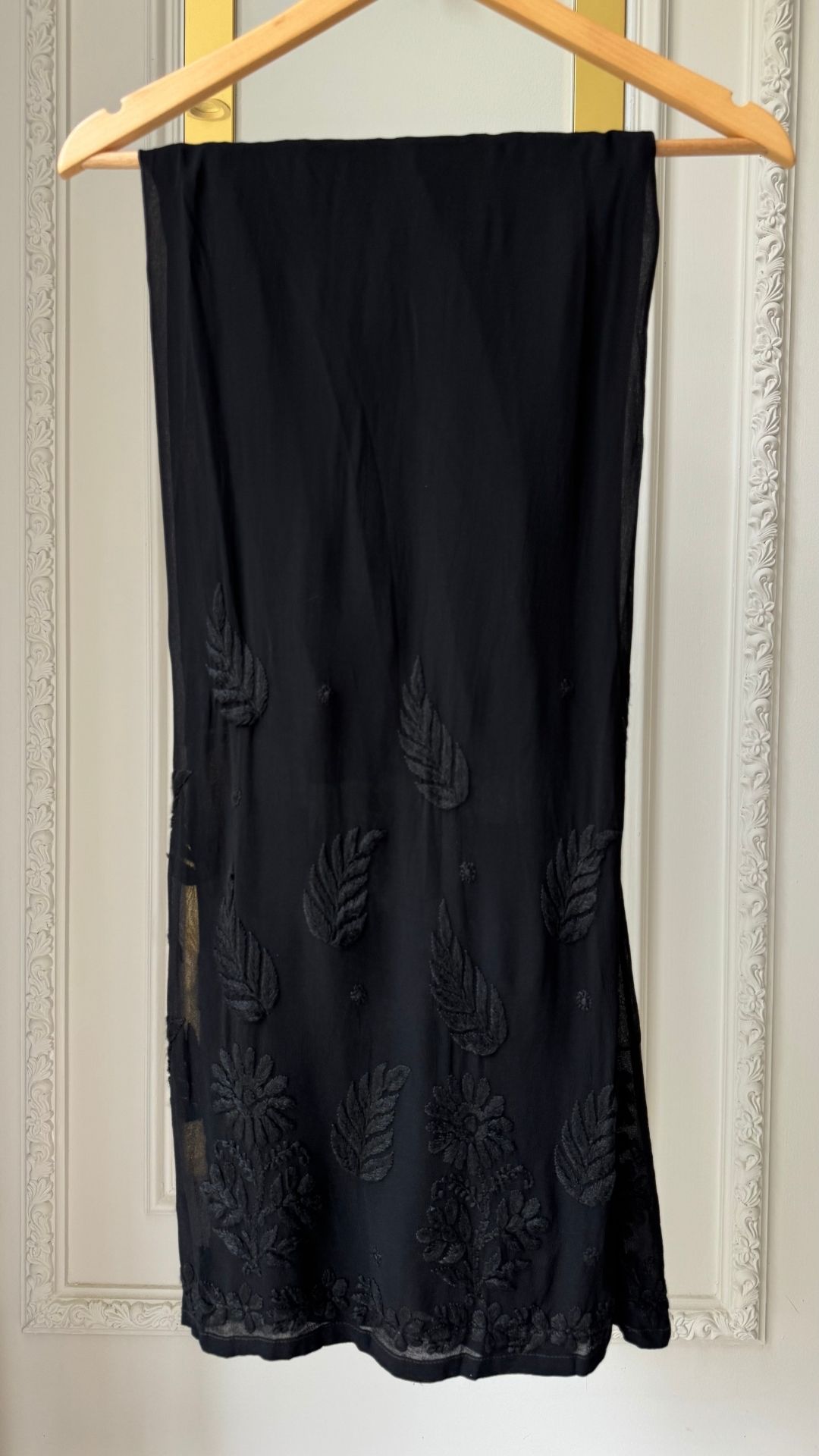 Viscose Georgette Chikankari Long Kurta Palazzo Set - Grey Black