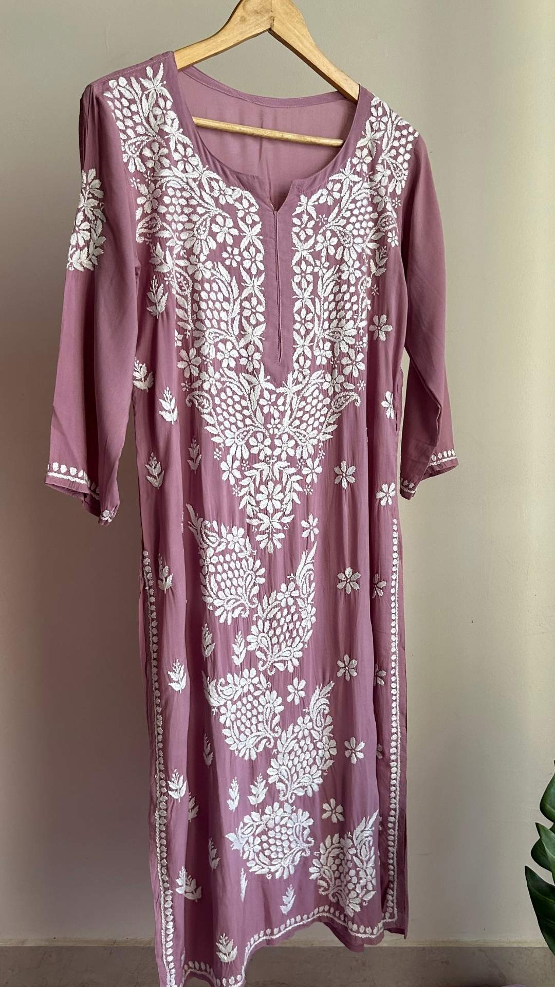 Modal Chikankari Long Kurta - Pastel Purple