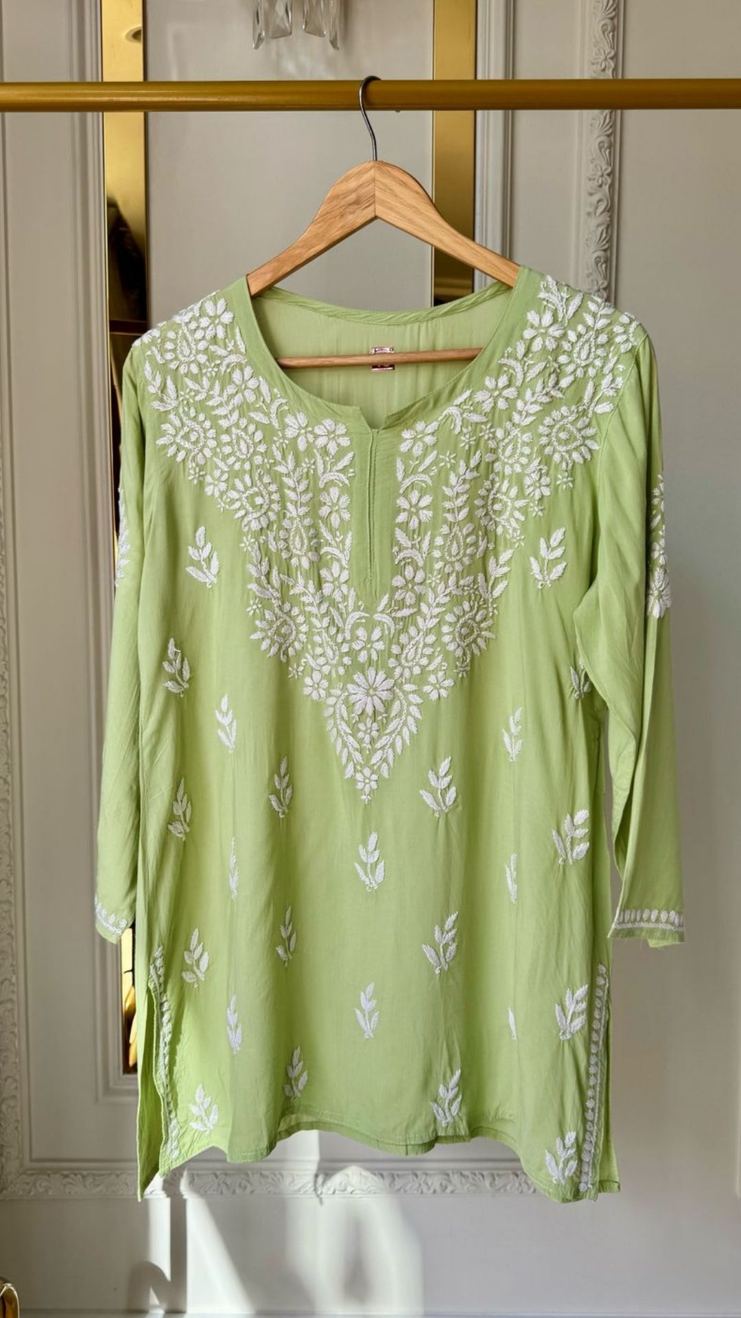 Modal Chikankari Short Top - Light Lime Green