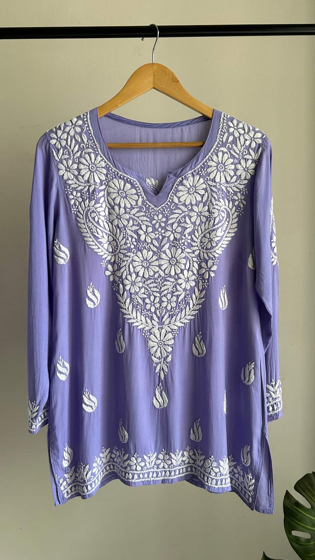 Modal Chikankari Short Top - Light Purple