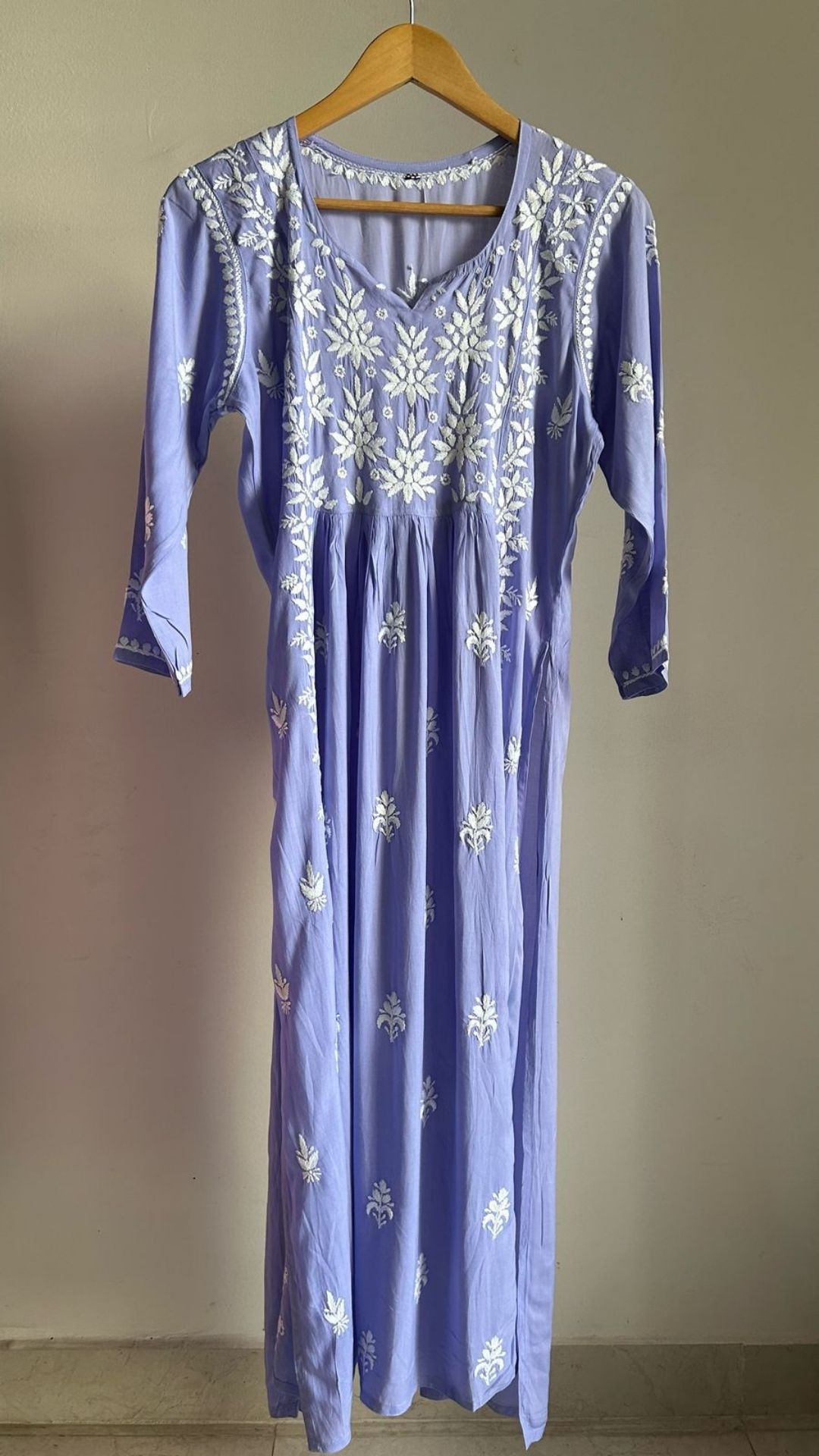 Modal Nyra Cut Chikankari Long Kurta - Light Purple