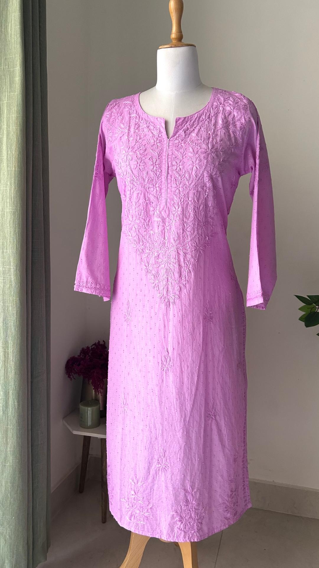 Mal Mal Cotton Chikankari Long Kurta - Lilac