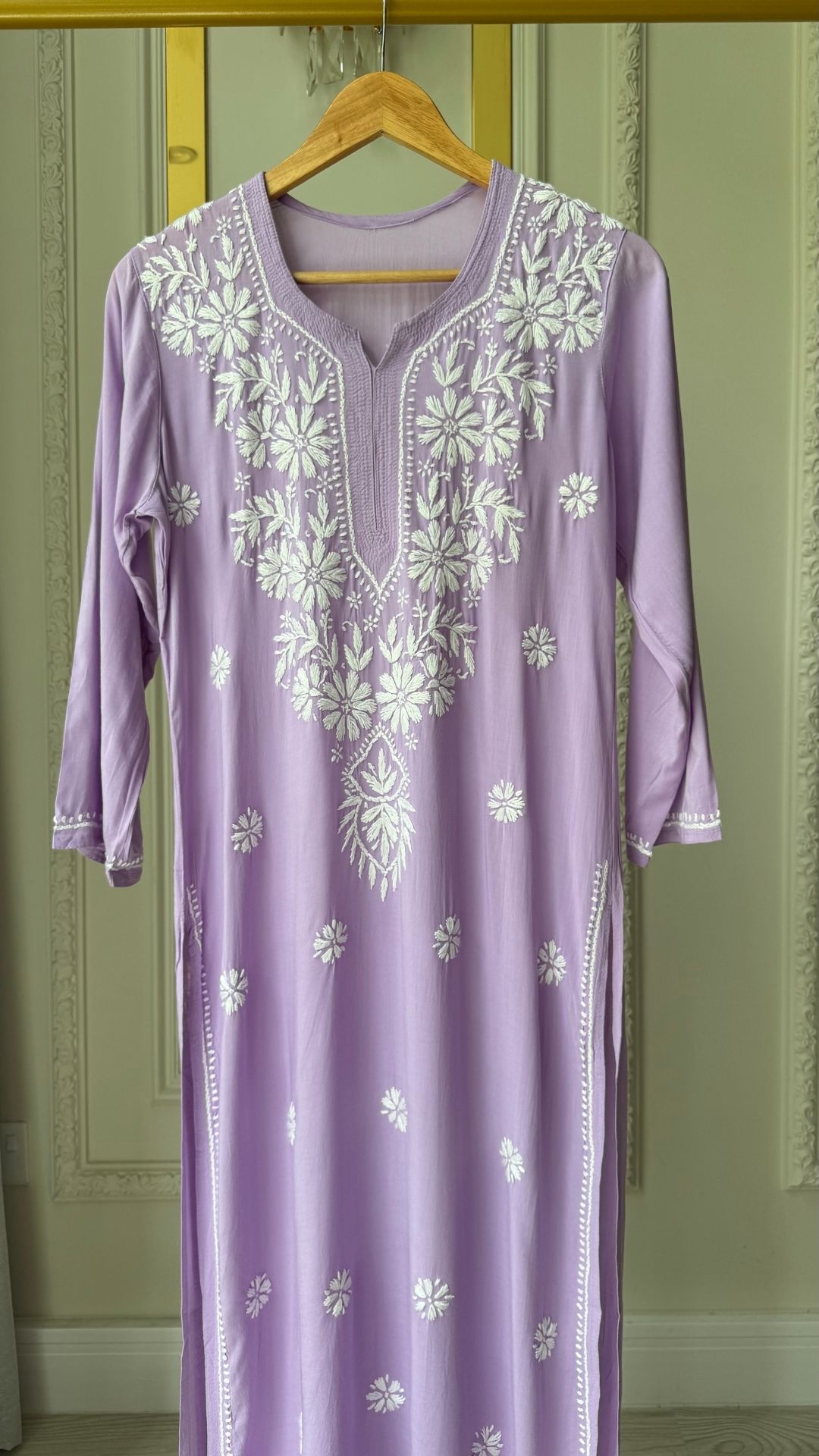 Modal Chikankari Long Kurta - Light Purple