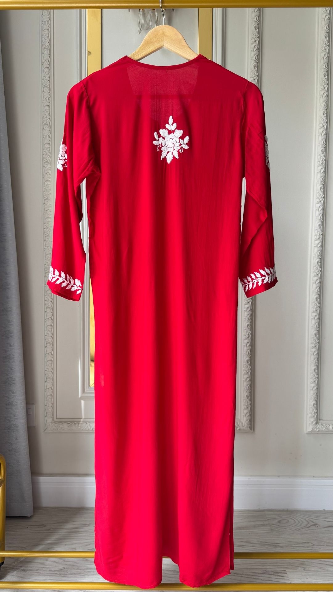 Modal Chikankari Long Kurta - Red