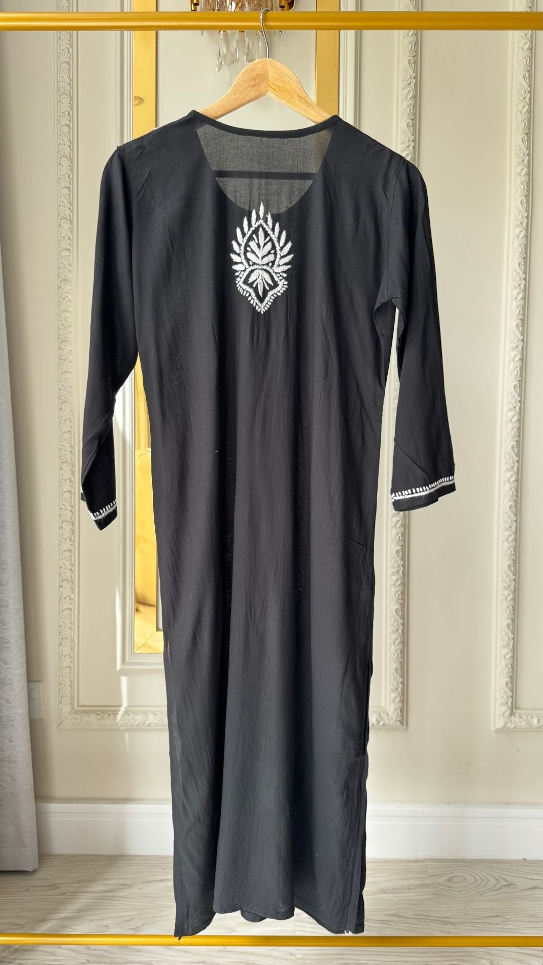 Modal Chikankari Long Kurta - Black