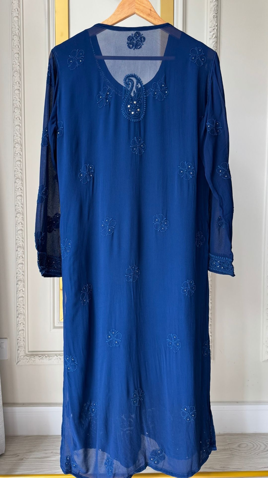 Viscose Georgette Chikankari With Mukesh Long Kurta - Royal Blue