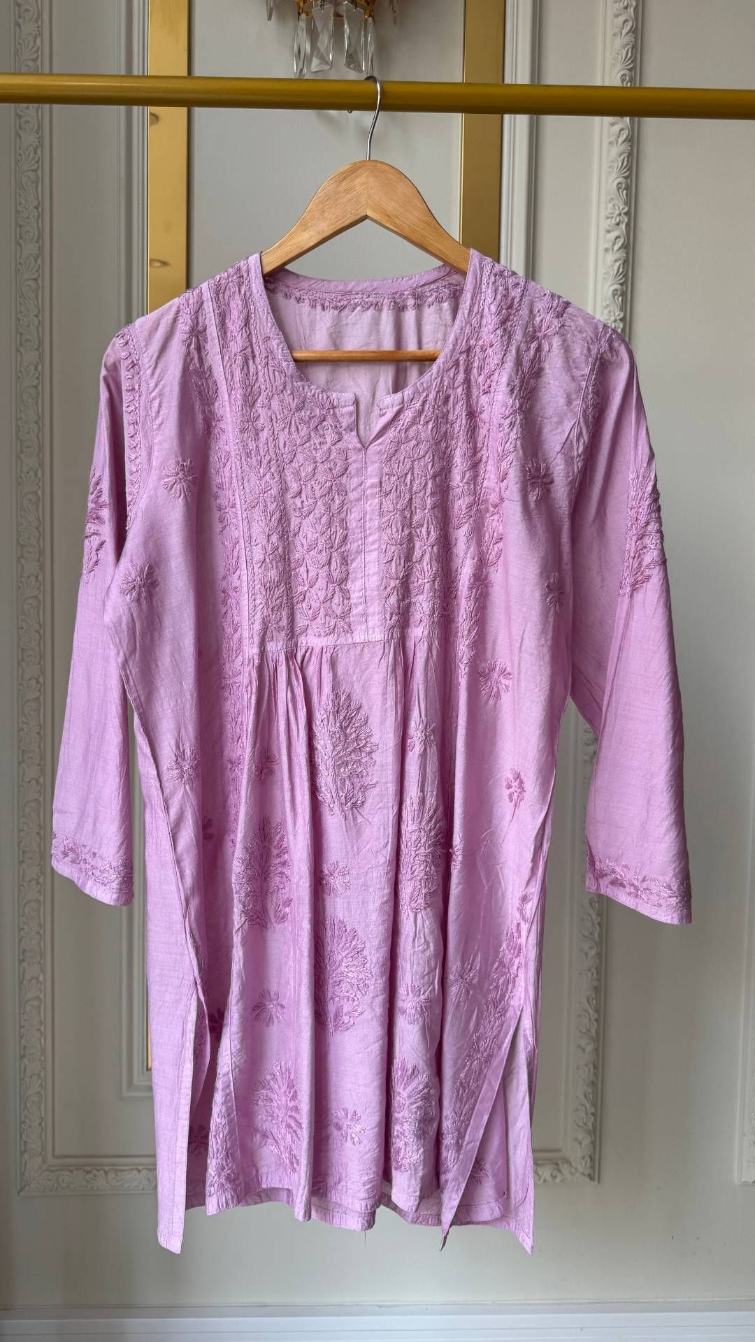 Chanderi Silk Short Kurti - Lavender