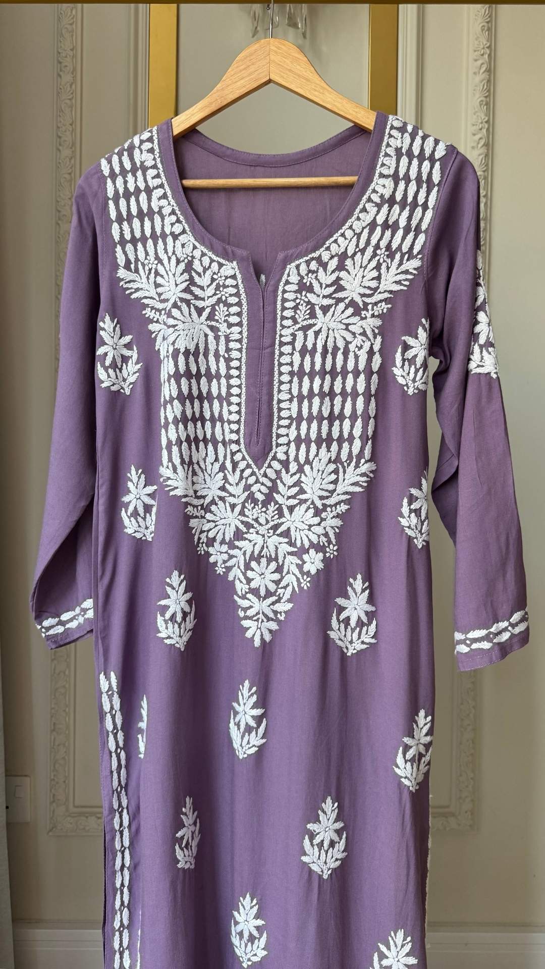Rayon Chikankari Long Kurta - Mauve