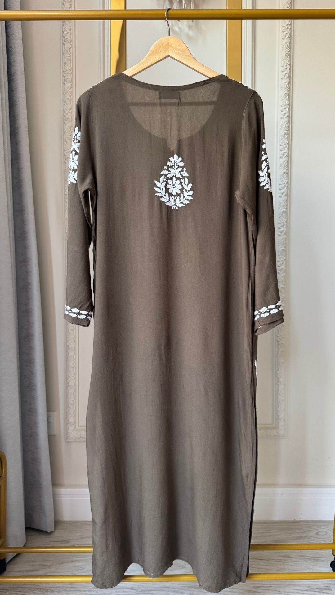 Rayon Chikankari Long Kurta - Brown