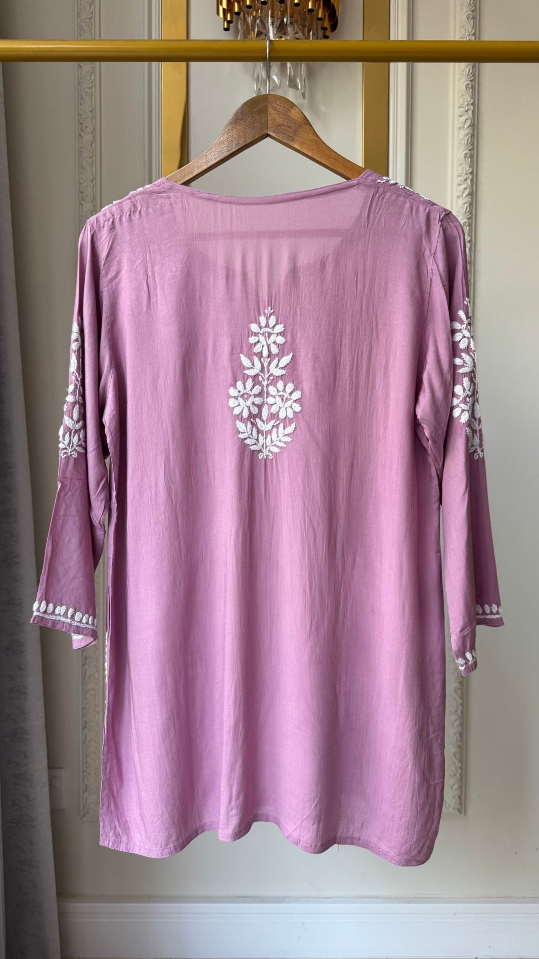 Modal Chikankari Short Top - Pastel Purple