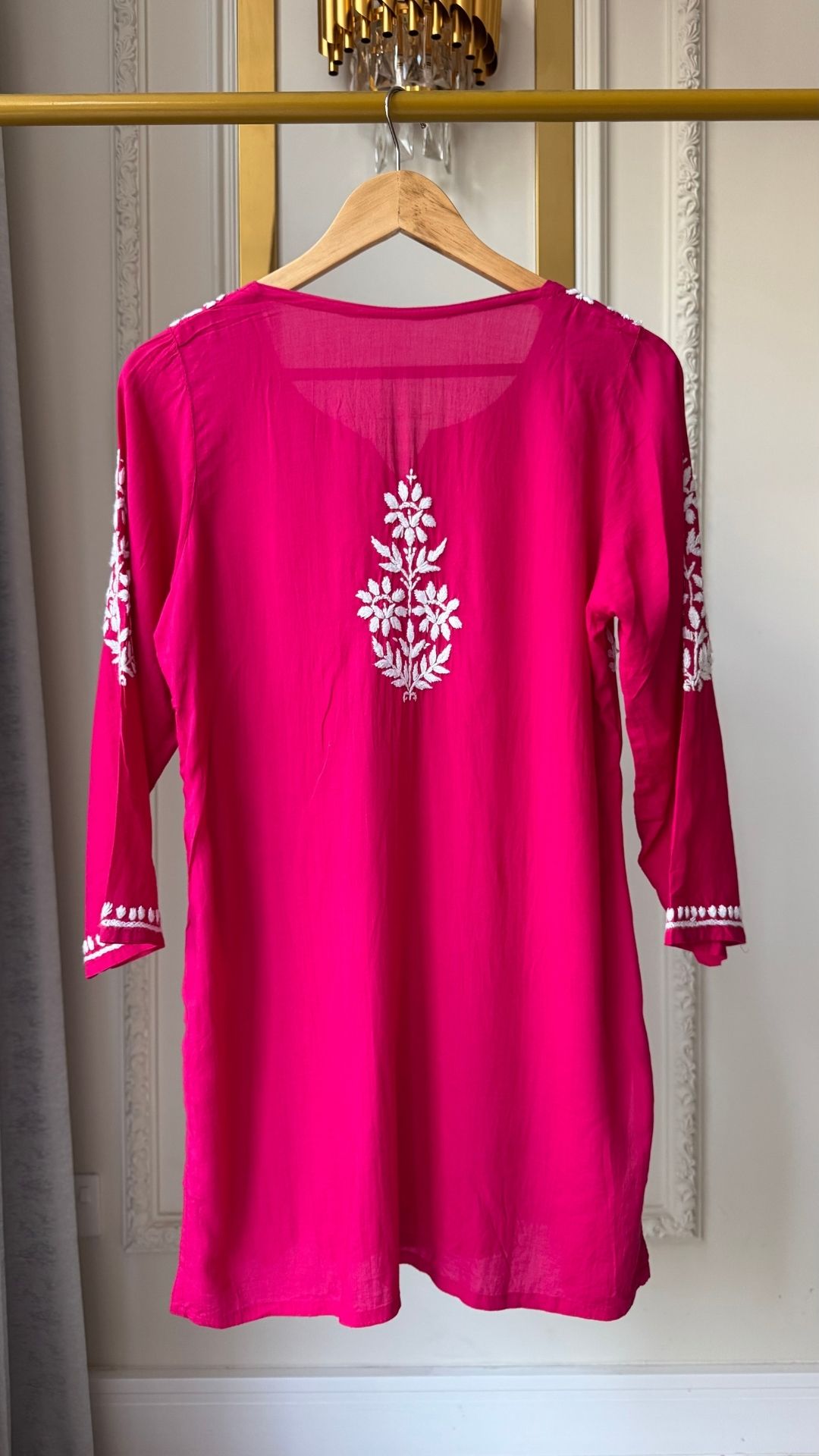 Modal Chikankari Short Top - Hot Pink