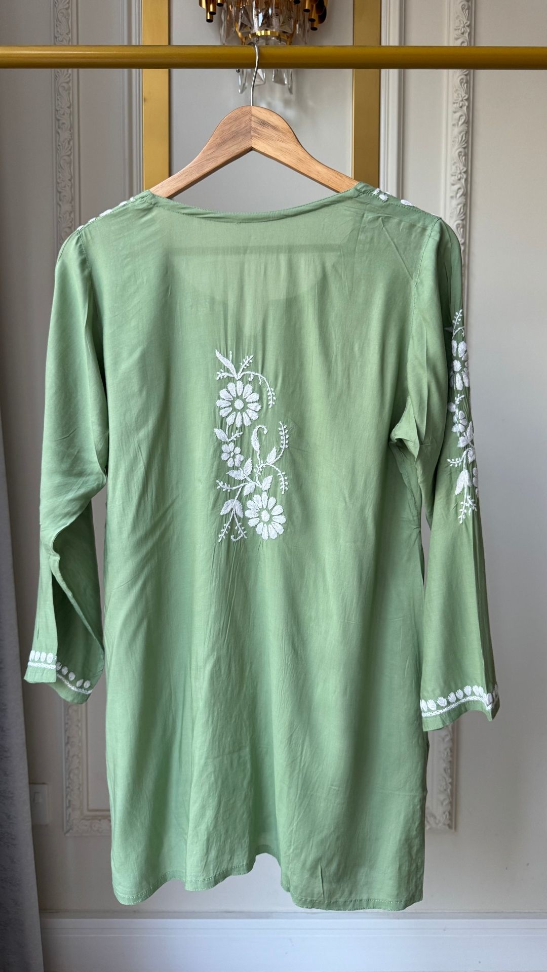 Modal Chikankari Short Top - Pastel Green