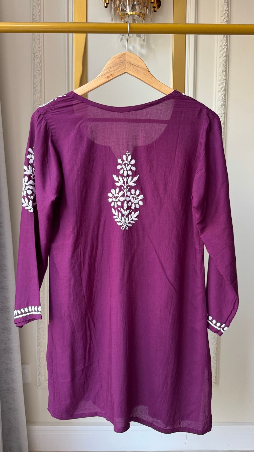 Modal Chikankari Short Top - Wine