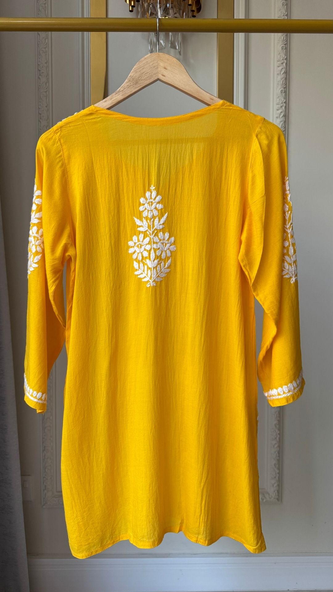 Modal Chikankari Short Top - Yellow