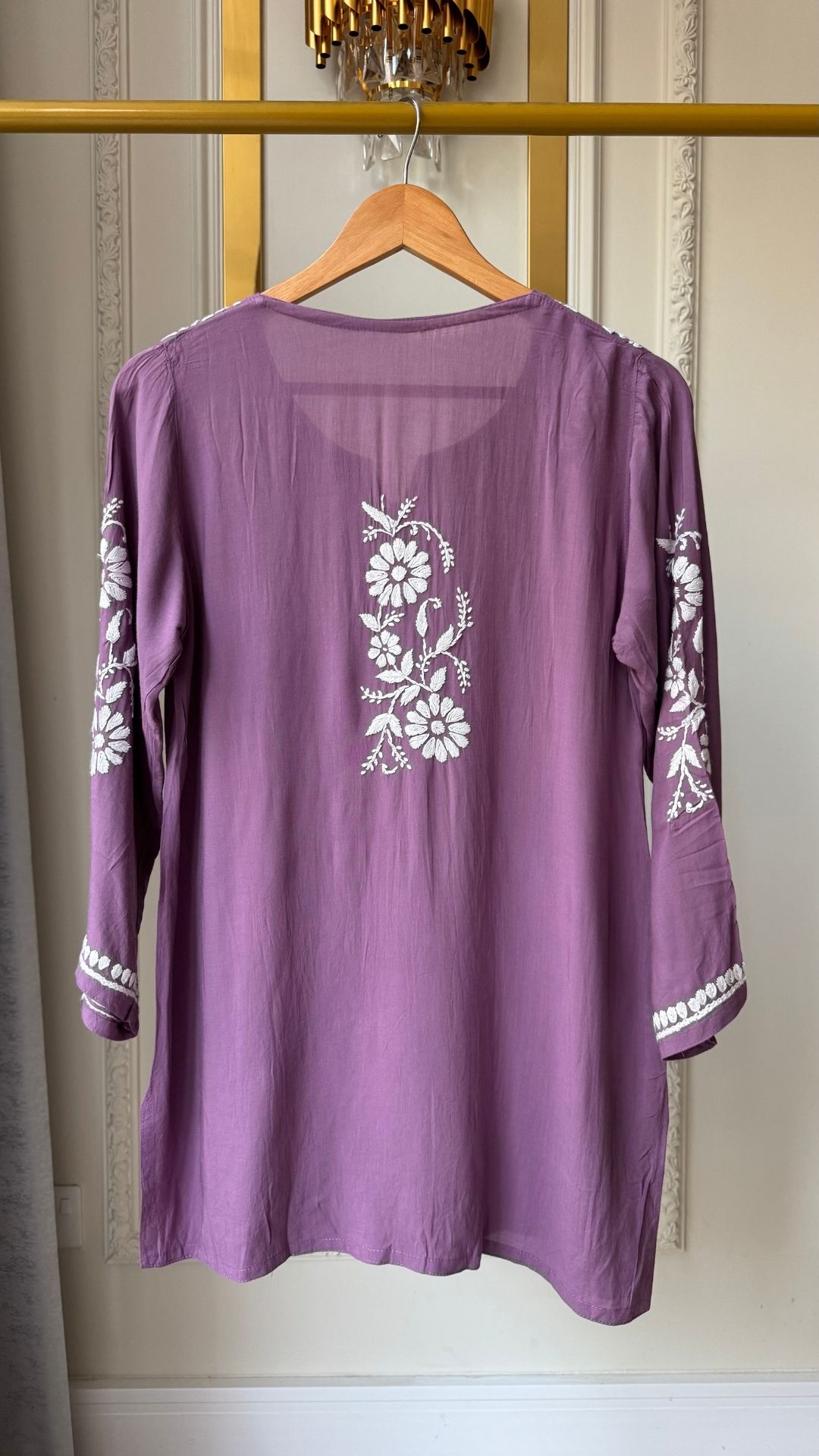 Modal Chikankari Short Top - Mauve