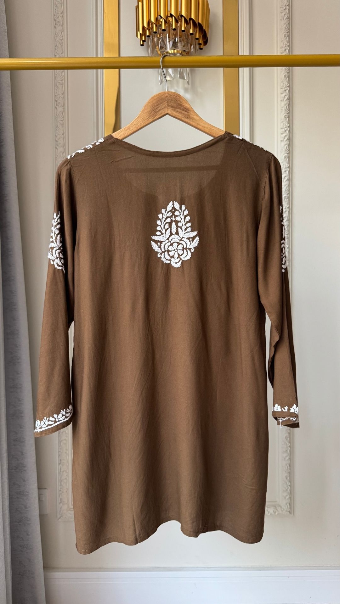 Rayon Chikankari Short Top - Chocolate Brown