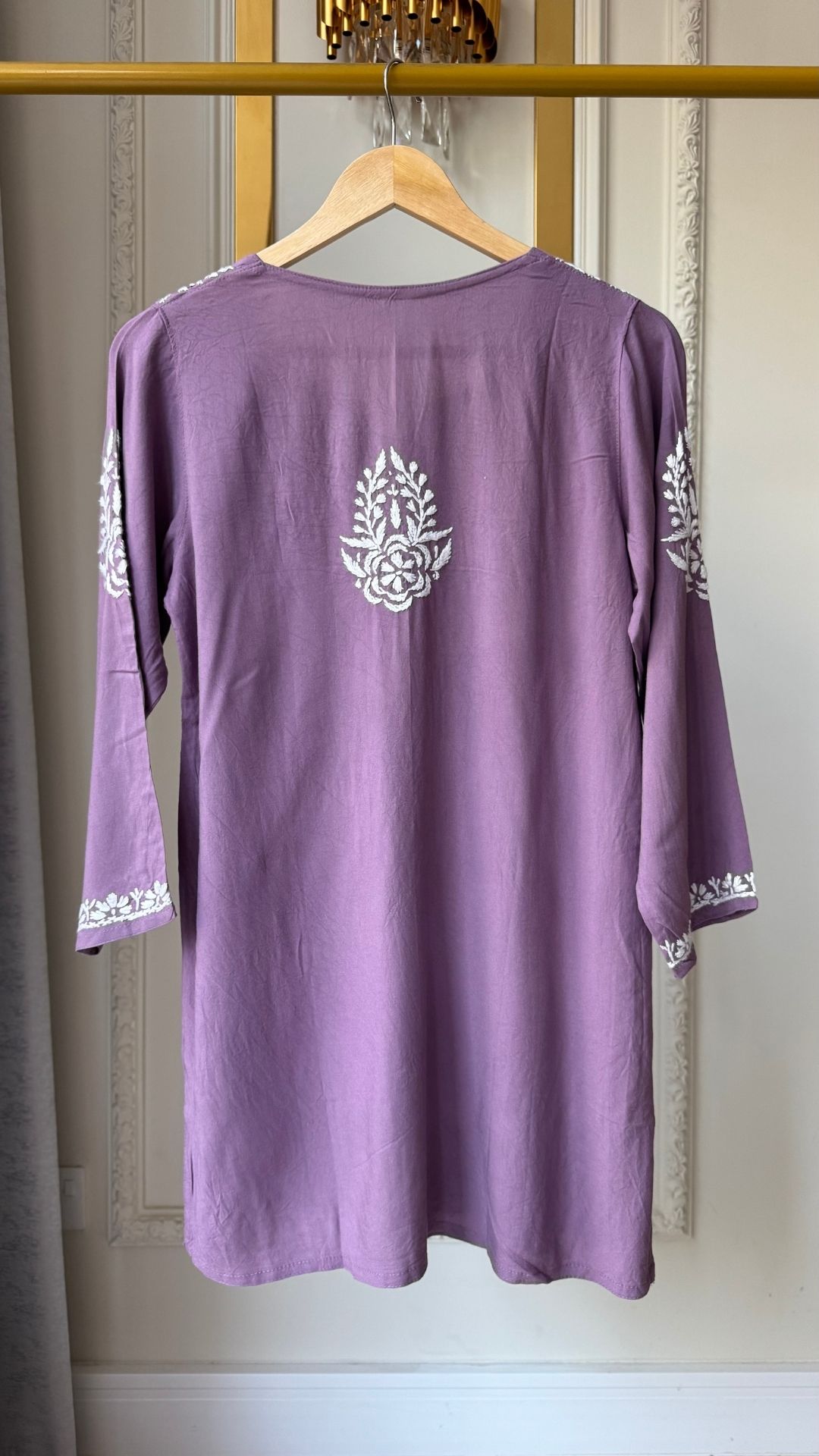 Rayon Chikankari Short Top - Dusty Plum