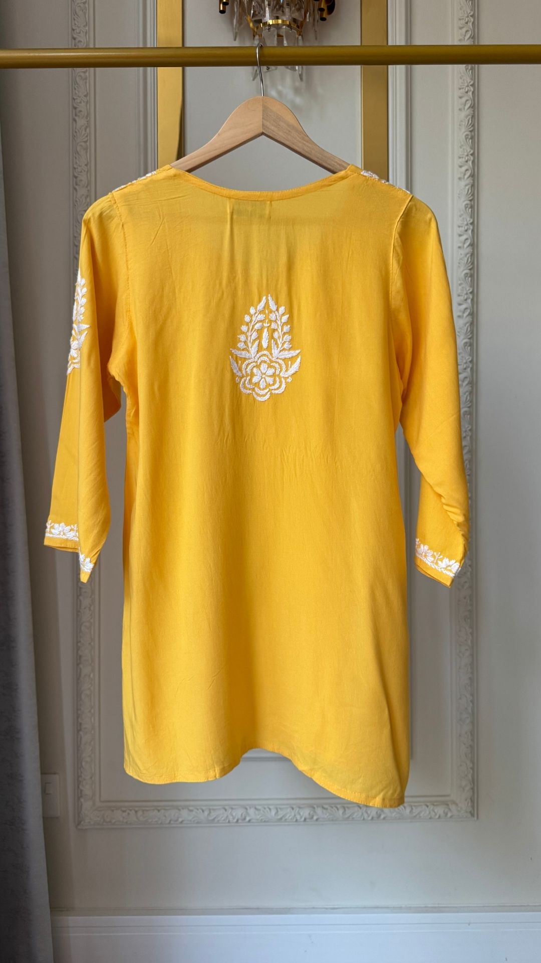 Rayon Chikankari Short Top - Mango Yellow