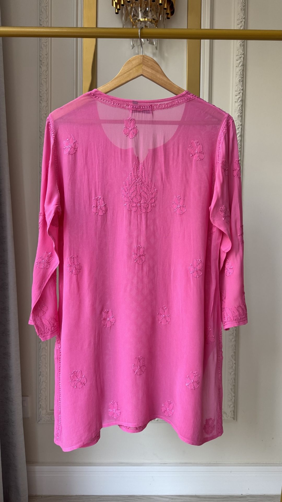 Viscose Georgette Silk Thread Chikankari Short Kurta - Rose Pink