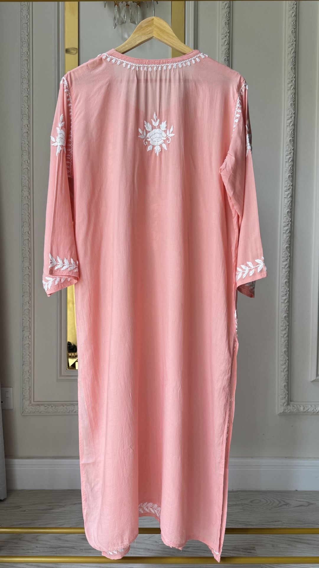 Plus Size Modal Chikankari Long Kurta - Peach
