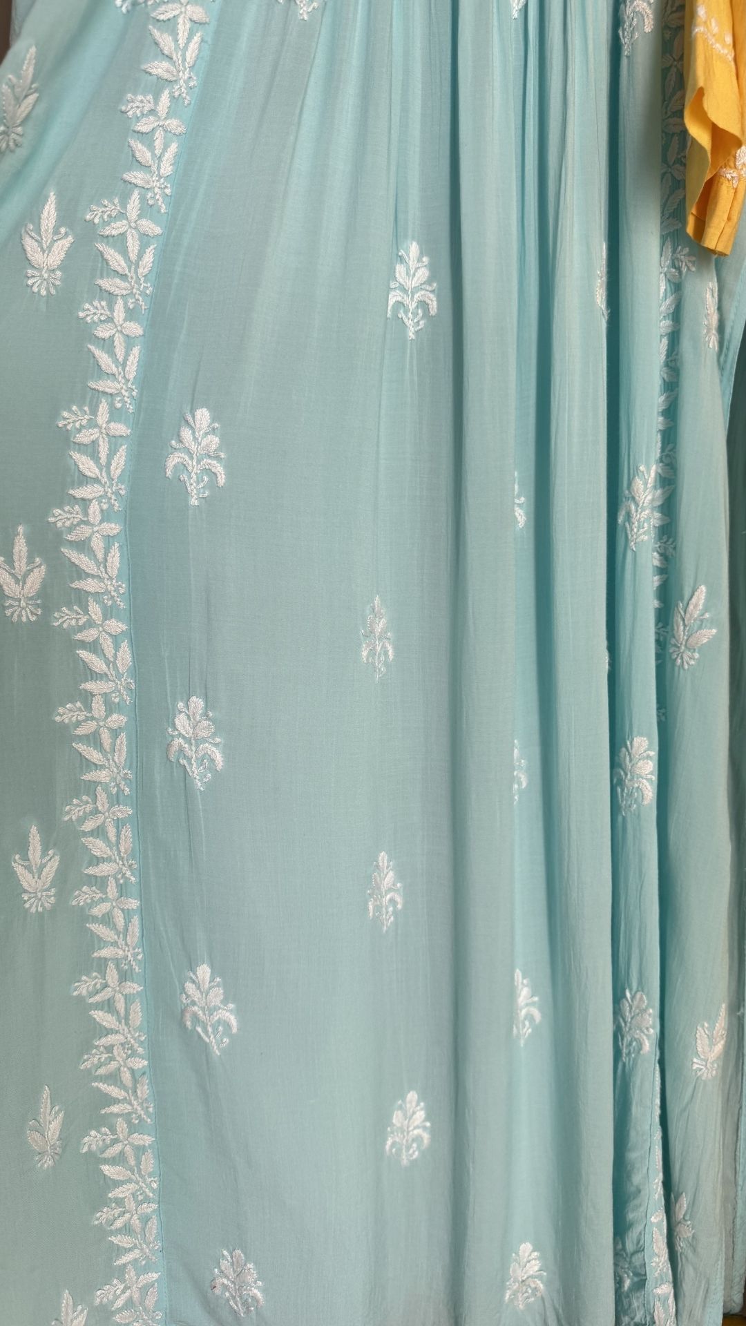 Modal Nyra Cut Chikankari Long Kurta - Sky Blue