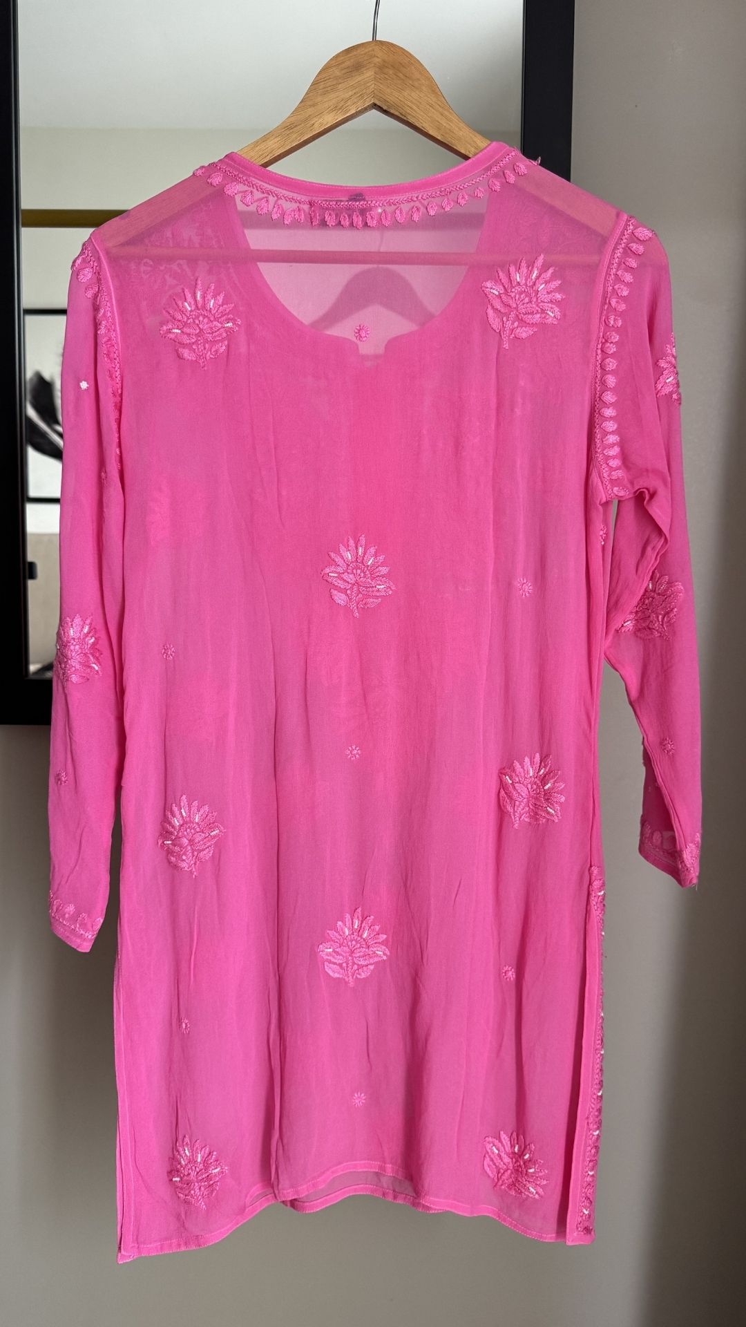 Viscose Georgette Chikankari Pearl Work Short Kurta - Pink