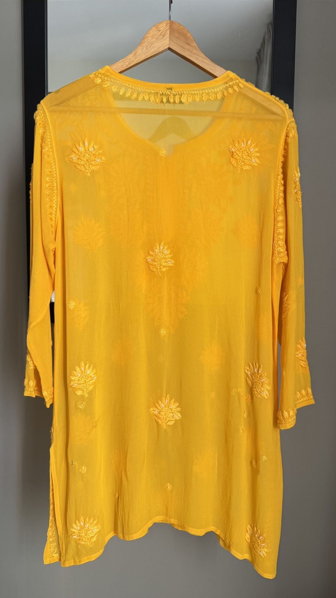 Viscose Georgette Chikankari Pearl Work Short Kurta - Mustard Yellow