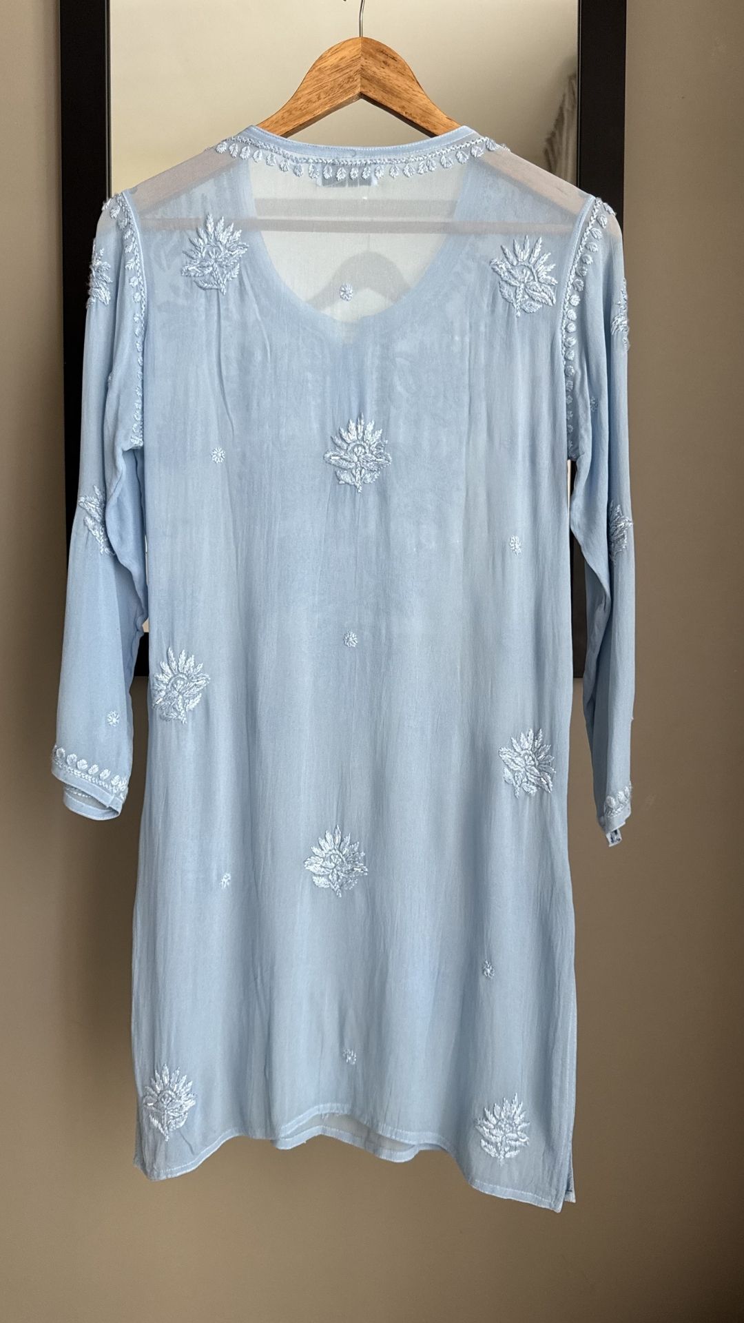 Viscose Georgette Chikankari Pearl Work Short Kurta - Powder Blue
