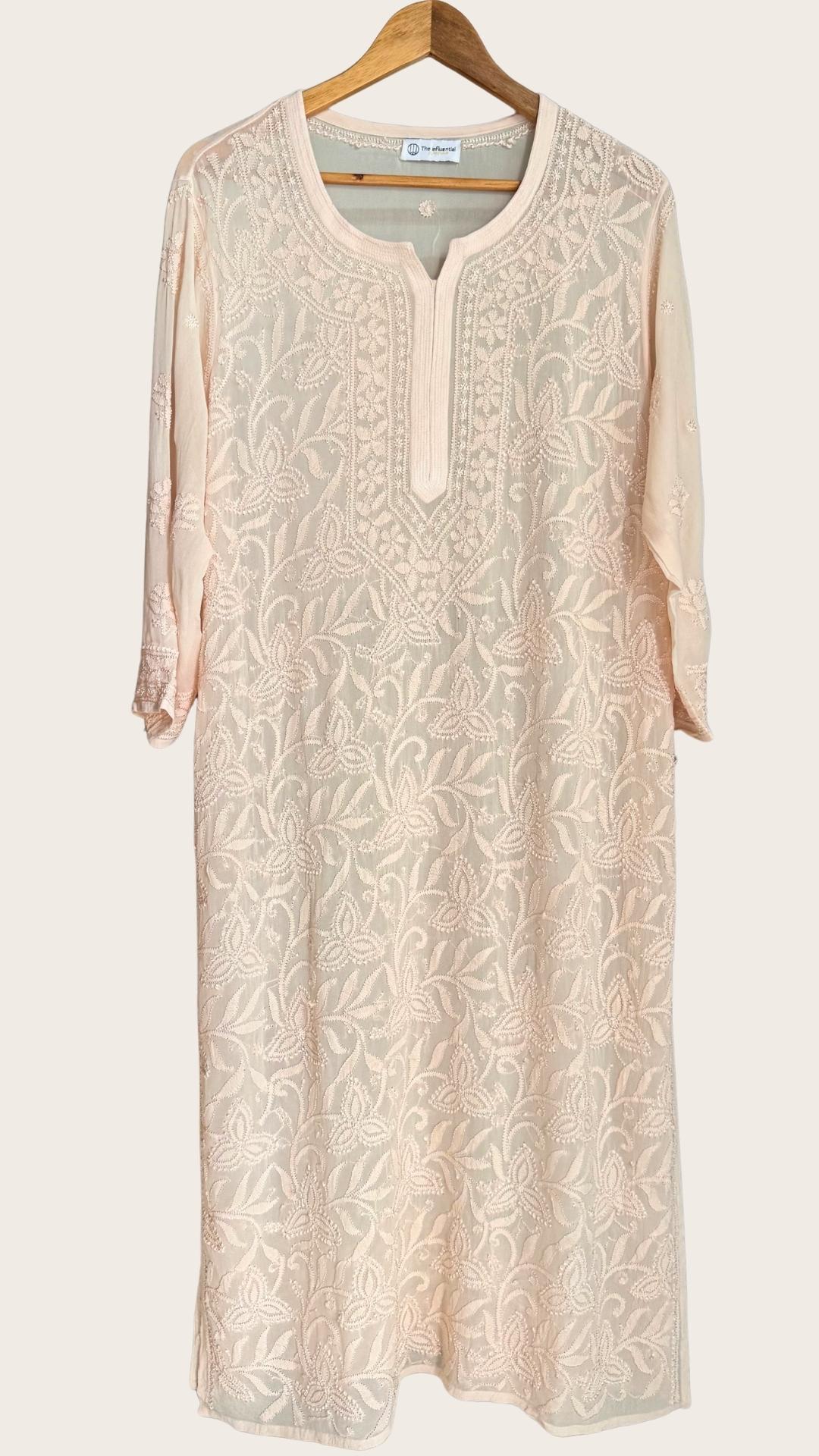 Resham Jaal Chikankari Long Kurta - Ivory