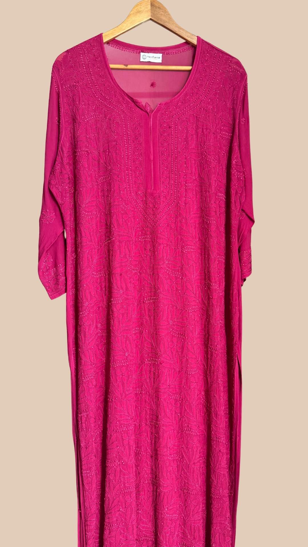 Plus Size Resham Jaal Chikankari Long Kurta - Deep Magenta