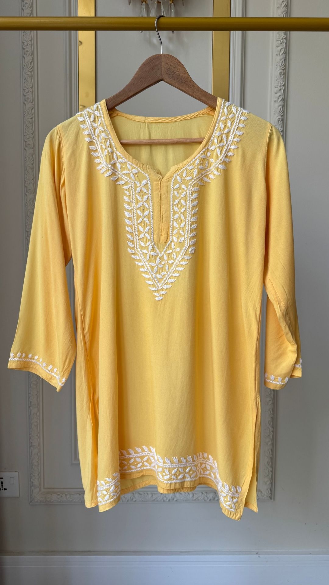 Rayon Chikankari Short Top - Mango yellow