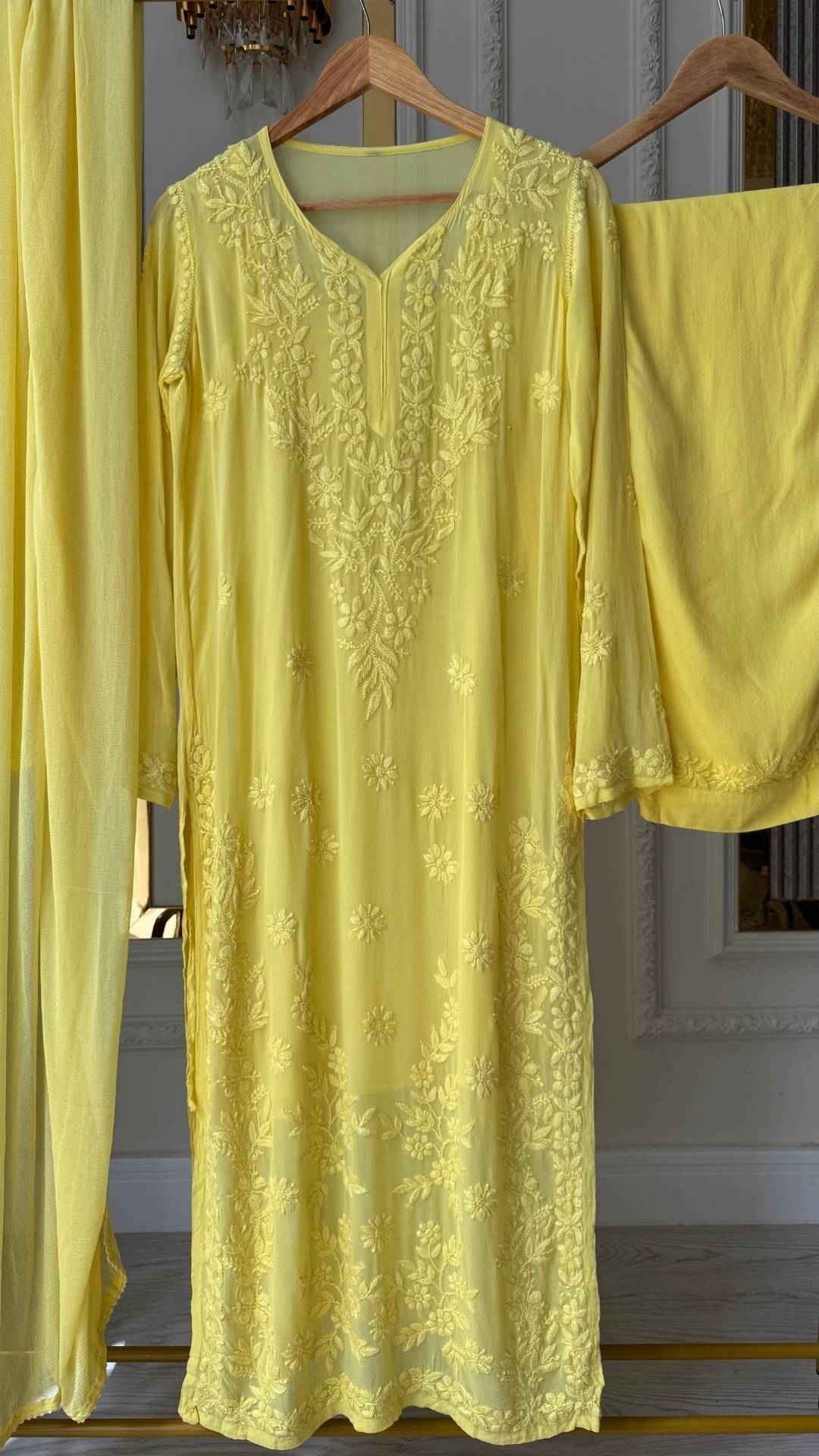Viscose Georgette Solid 3pc Suit Set - Yellow