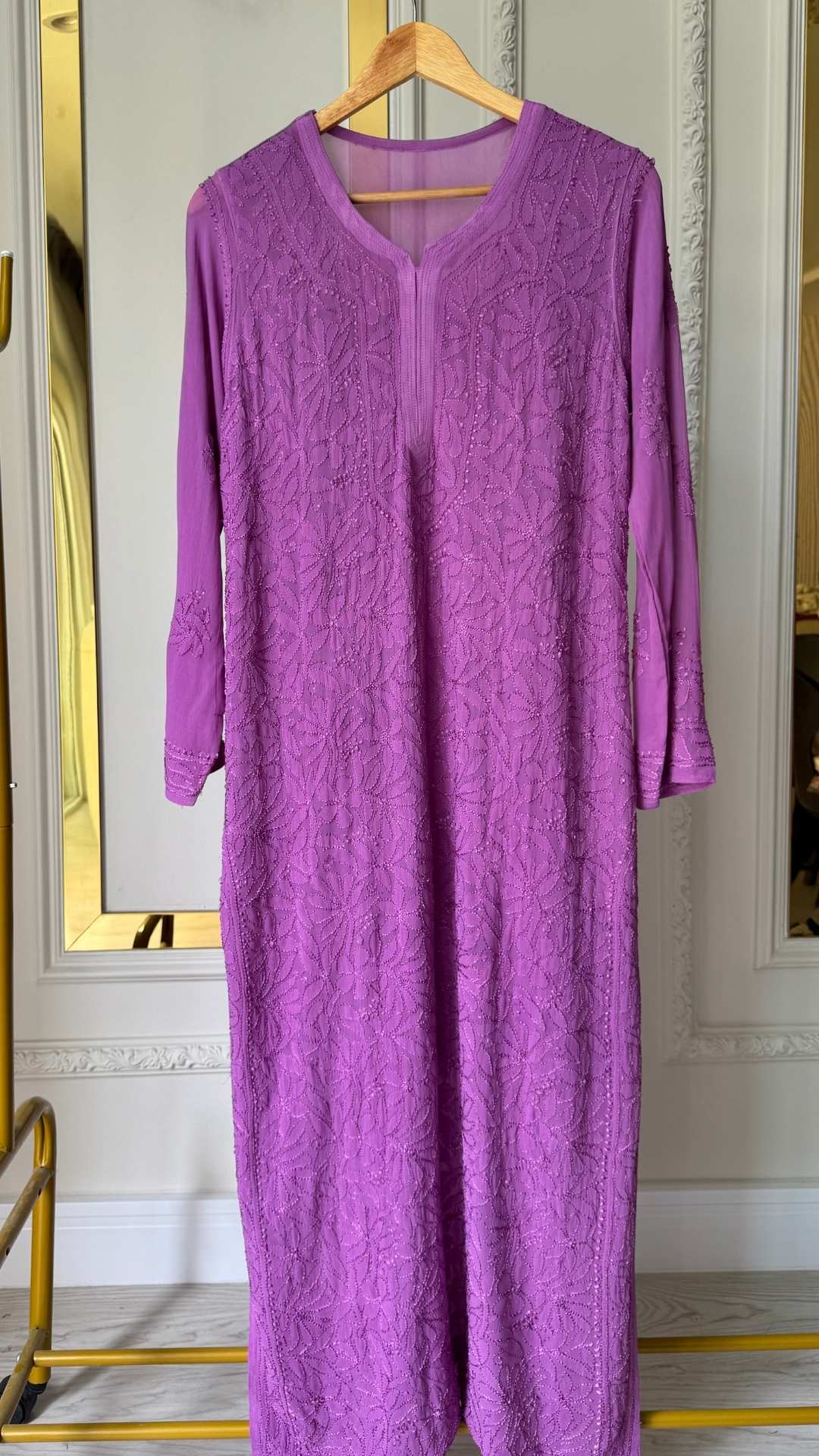 Viscose Georgette Silk Thread Chikankari Long Kurta - Mauve