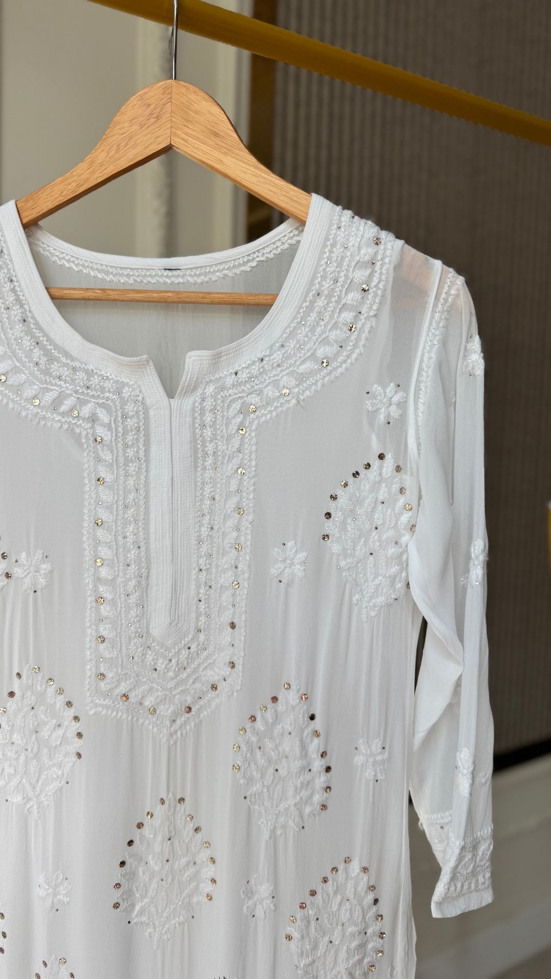 Viscose Georgette 3D Chikankari With Mukesh Long Kurta - White