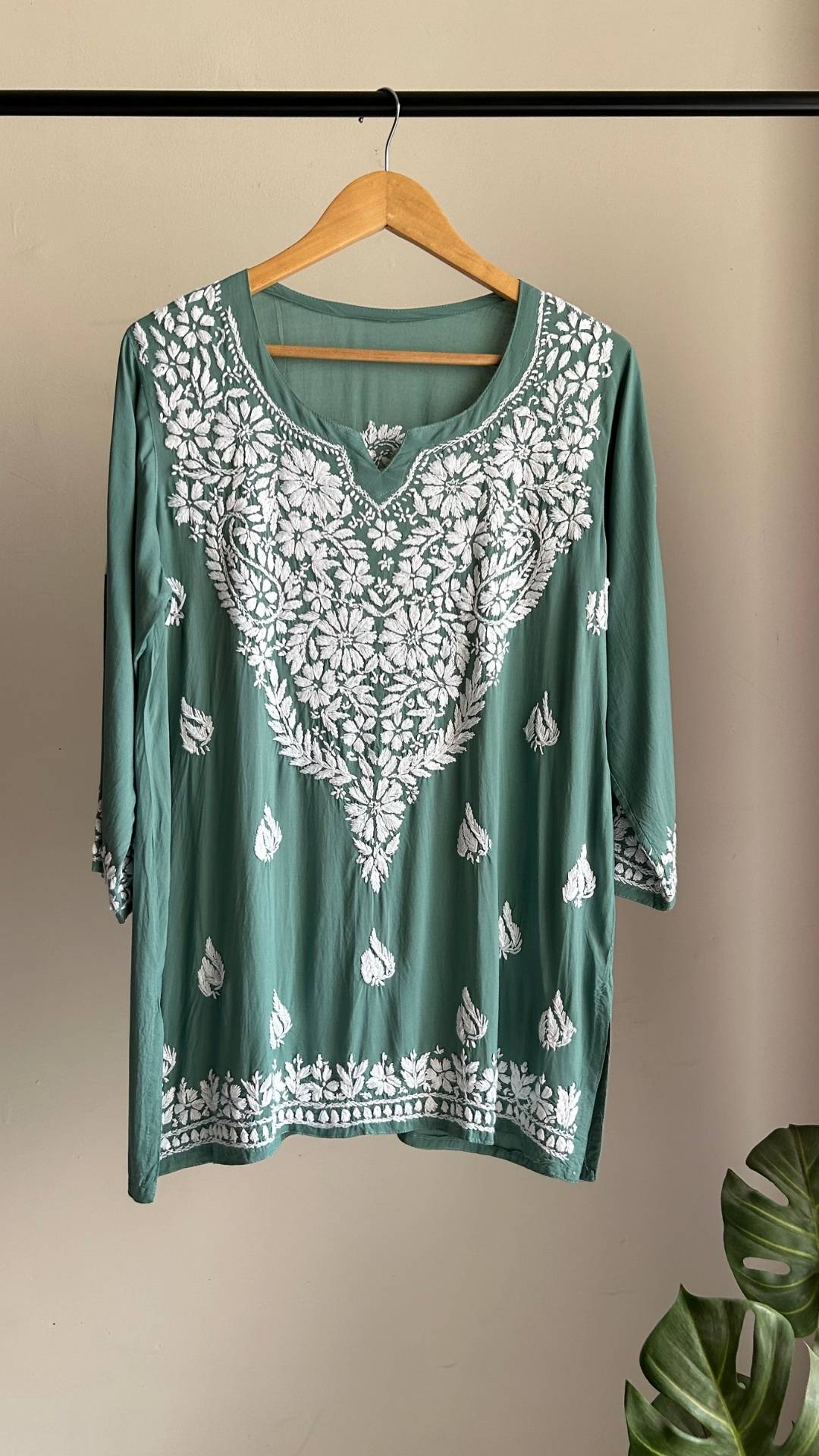 Modal Chikankari Short Top - Pastel Green