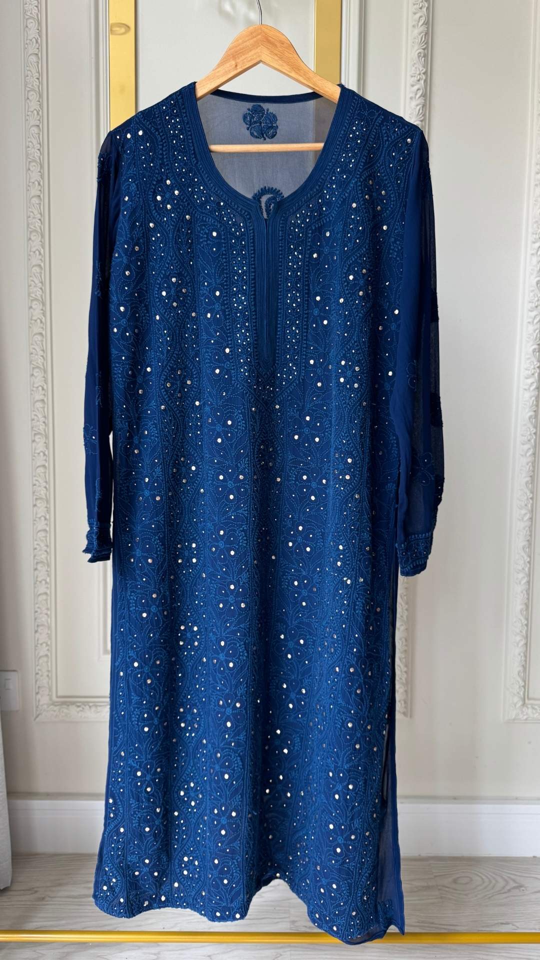Viscose Georgette Chikankari With Mukesh Long Kurta - Royal Blue
