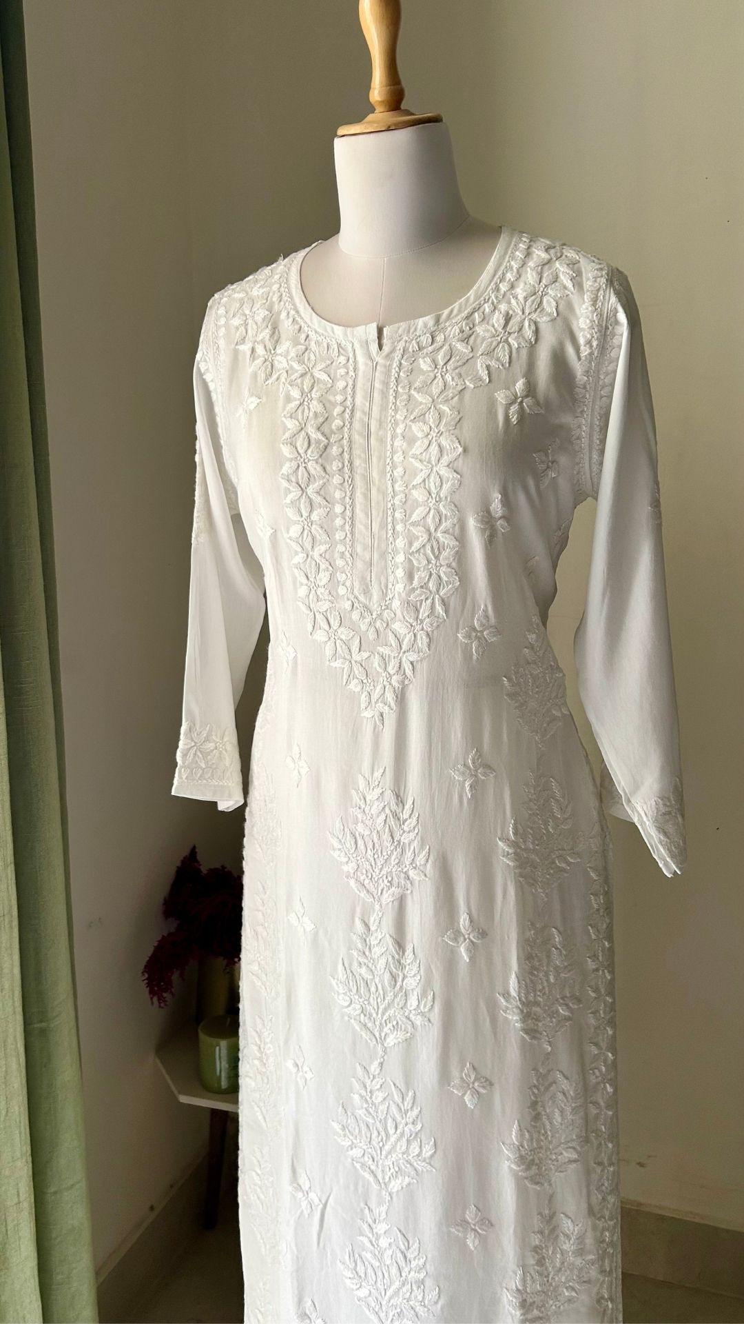 Modal Chikankari Long Kurta Palazzo Set - White