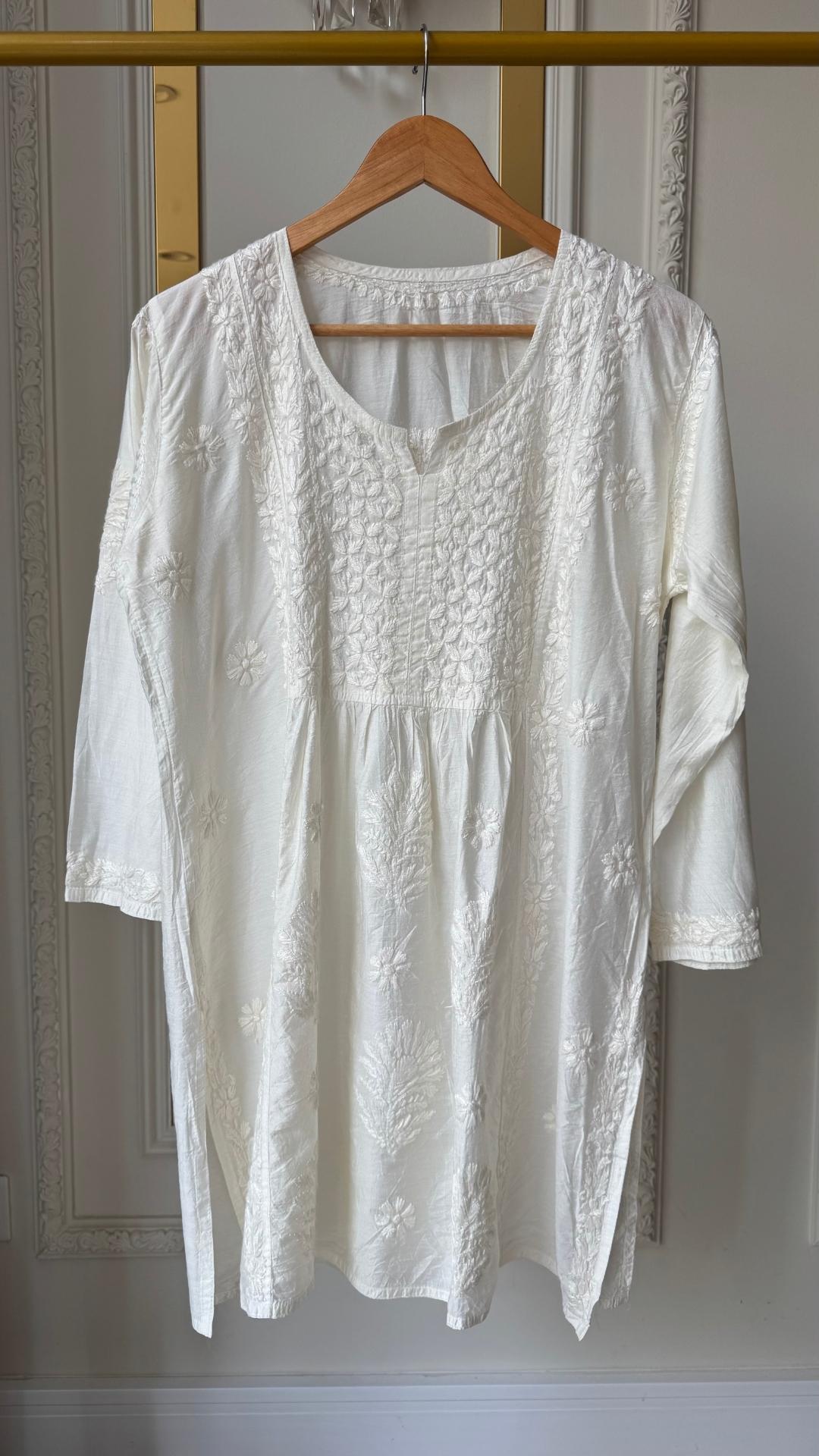 Chanderi Silk Short Kurti - Ivory