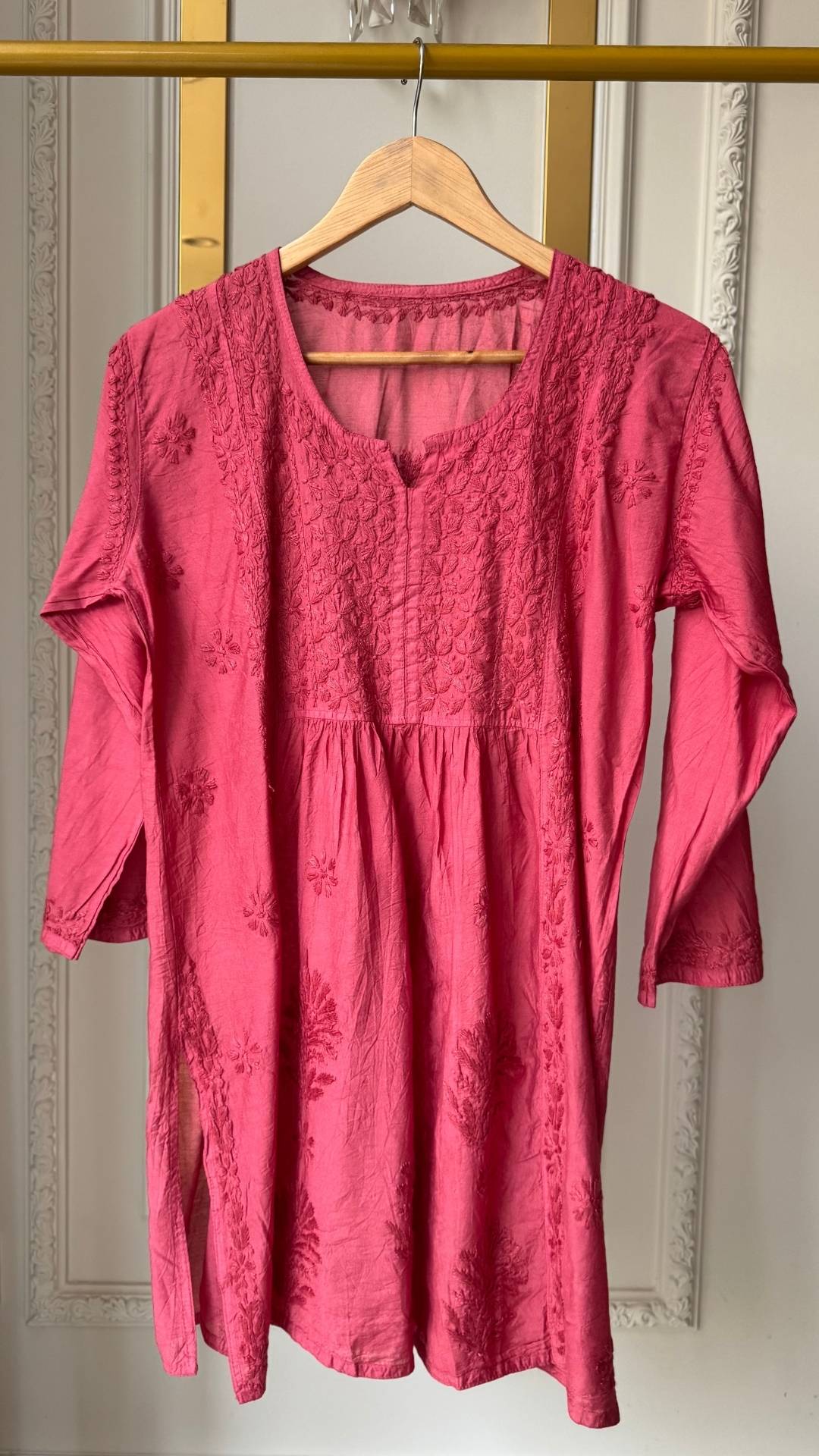 Chanderi Silk Short Kurti - Brick Red