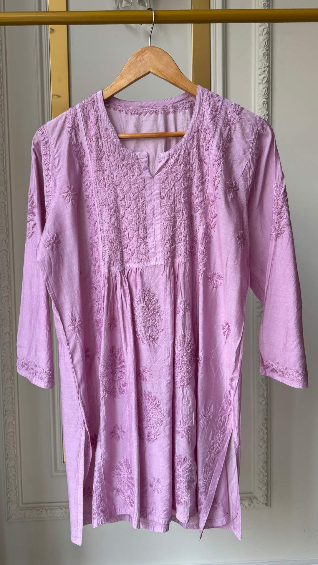 Chanderi Silk Short Kurti - Lavender