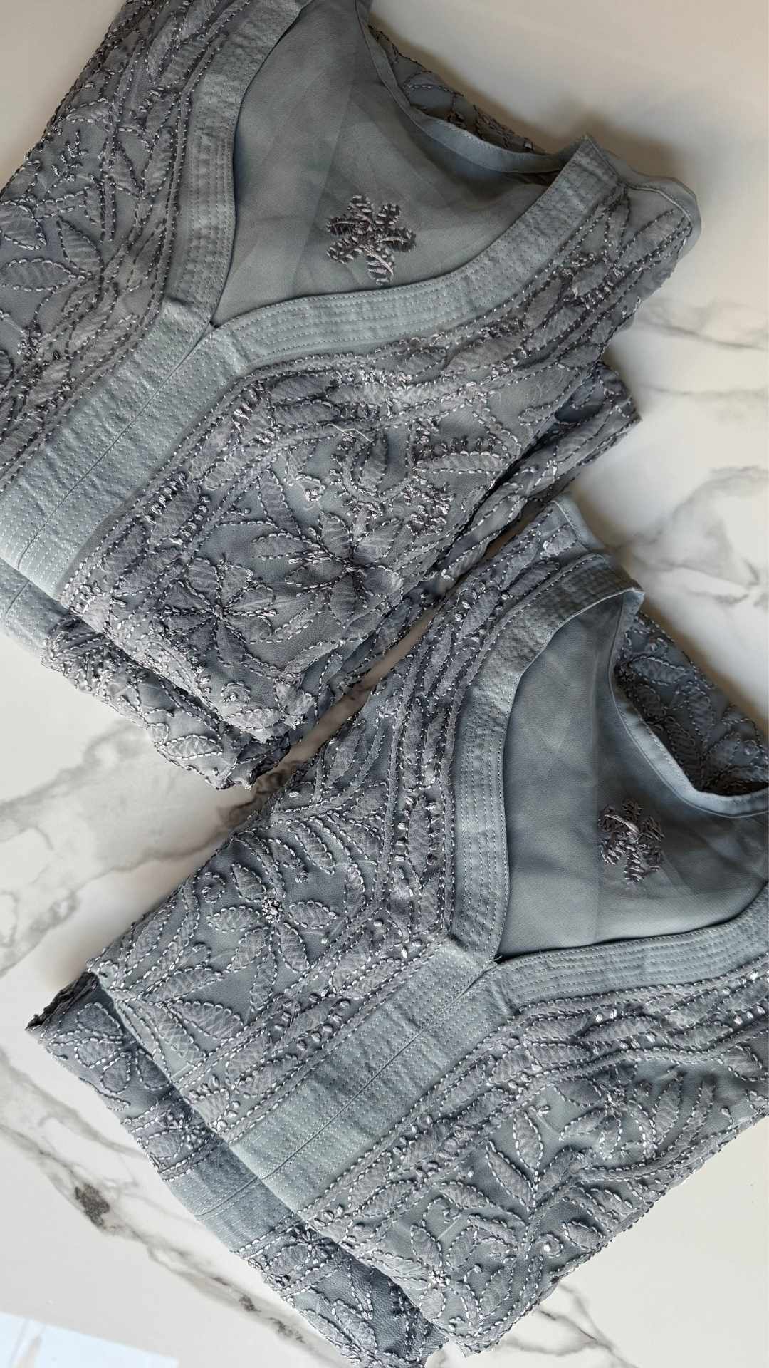 Georgette Chikankari Long Kurta - Grey