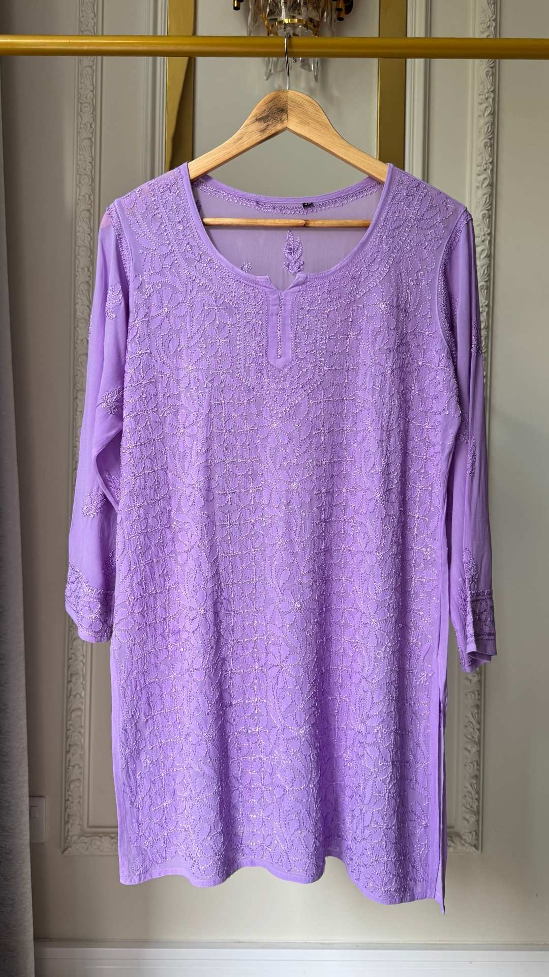 Viscose Georgette Silk Thread Chikankari Short Kurta - Lavender 