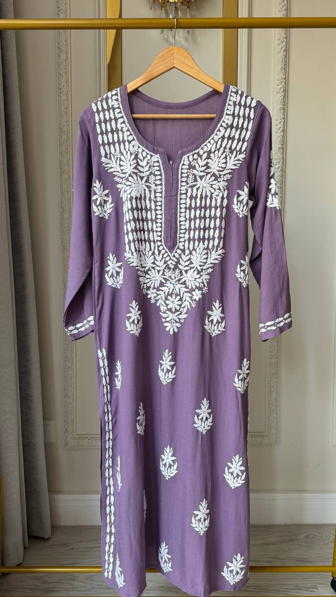 Rayon Chikankari Long Kurta - Mauve